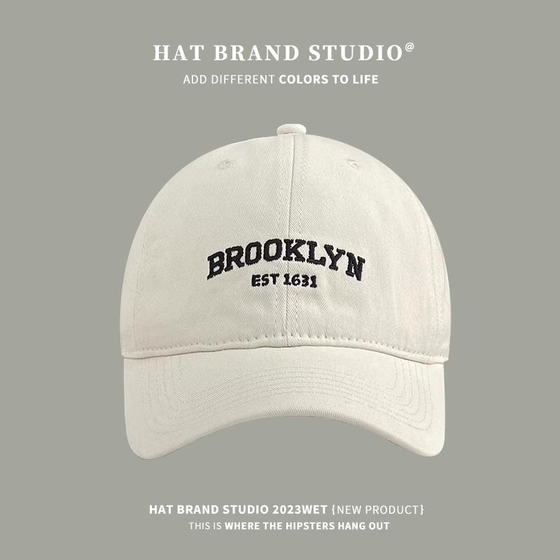 Loose embroidered baseball cap deepened widened face small sunscreen hat women and men BROOKLYN soft top cap