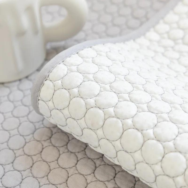 Simple Solid Color Cartoon Embroidered Sofa Mat Pure Cotton Dustproof Anti Slip Sofa Towel Seasonal Universal Fabric Cushion