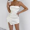 Summer Slim Fit Tube Top Women's Dress Ribbon Split Hip Wrap Short Skirt Spice Girls