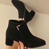 Women's Chunky Heel Ankle Boots Fashionable And Casual Pointed Leather Upper Side Zipper Ankle Boots Boots Women with Laces