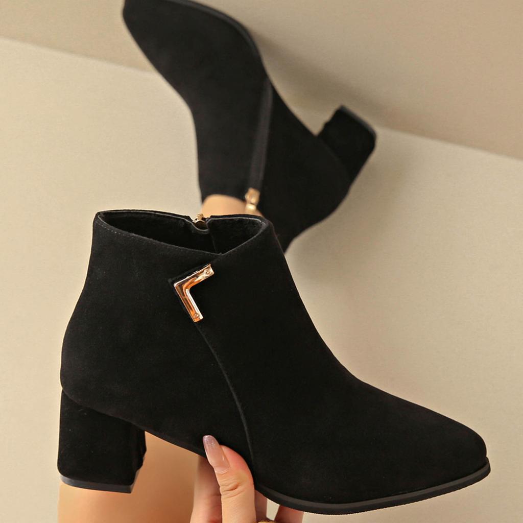 Women's Chunky Heel Ankle Boots Fashionable And Casual Pointed Leather Upper Side Zipper Ankle Boots Boots Women with Laces