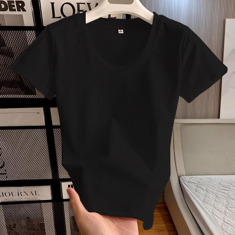 

Корейский дизайн футболка с U-образным вырезом, облегающая, с коротким рукавом для женщин - Универсальная летняя мода L чёрный