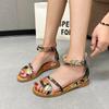 New summer bohemian colorful personalized splicing women's large size flat sandals