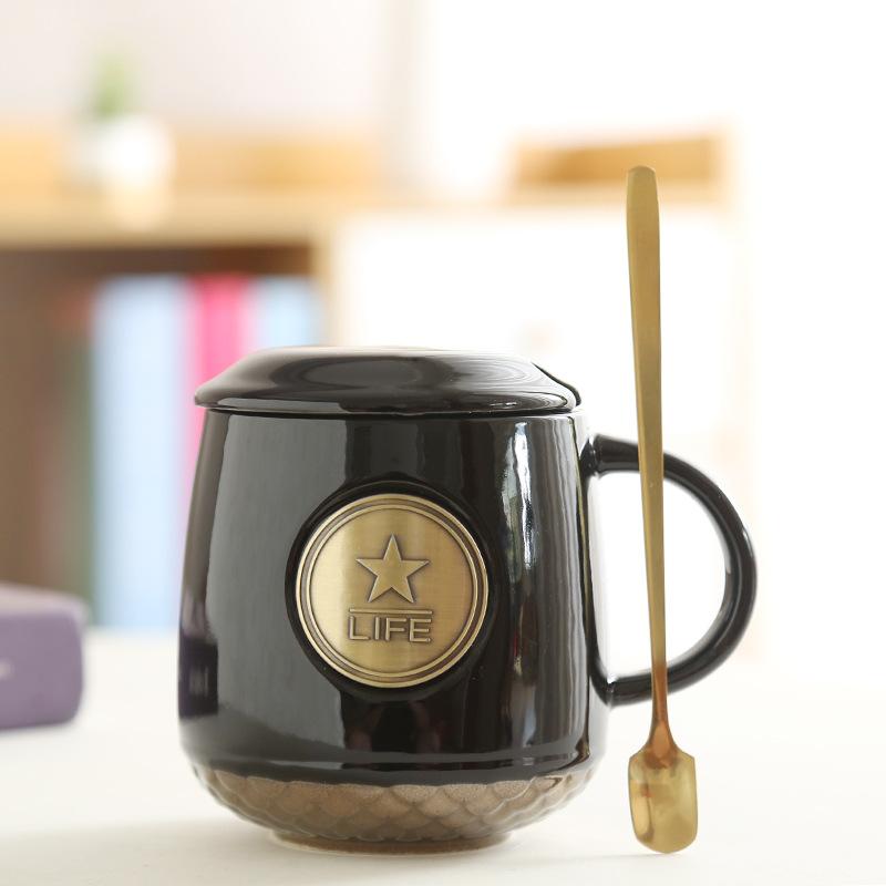 Bronze Xingba Ceramic Cup Water Cup Creative Copper Sheet Relief Xingba Fish Scale Coffee Cup