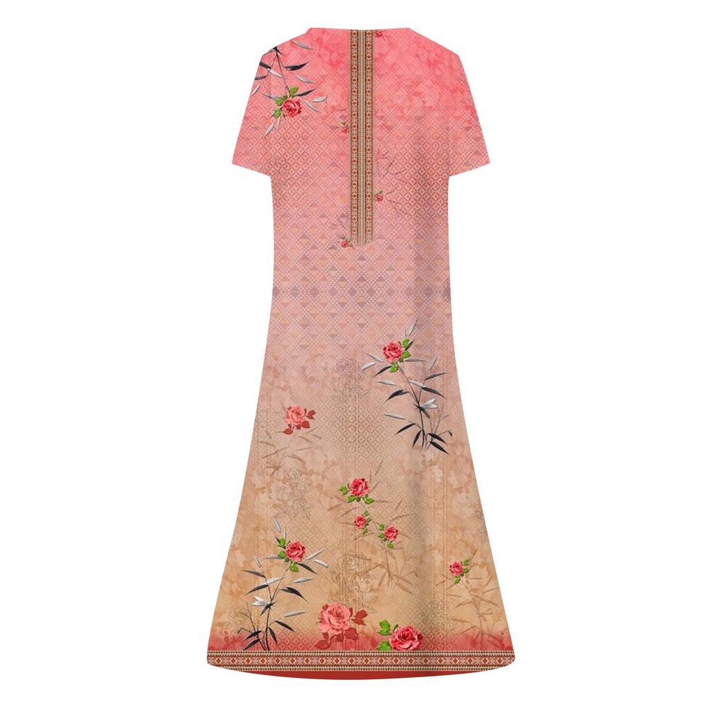 Summer Dress For Women 2023 Casual Printed V-Neck Short-Sleeve Beach Swing Dress