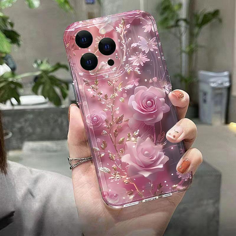 Flower Creative Pink Rose Silicone Phone Case For Samsung Galaxy S25 Ultra S24 S23 S21 FE S22 Plus A16 A36 A35 A55 A54 A53 Cover