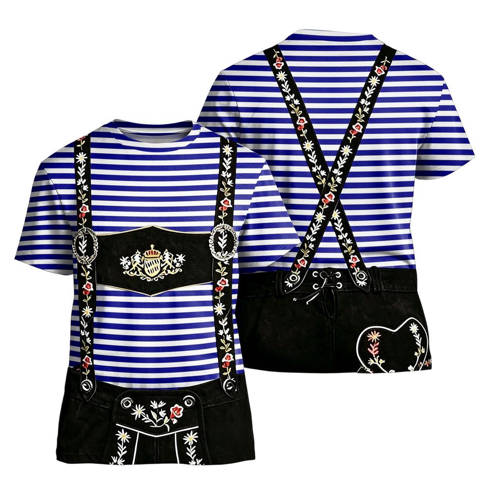 Men's Oktoberfest Vintage Texture Print Short Sleeve T Shirt Loose Fit Casual Summer Daily Wear Top with Suspender Design
