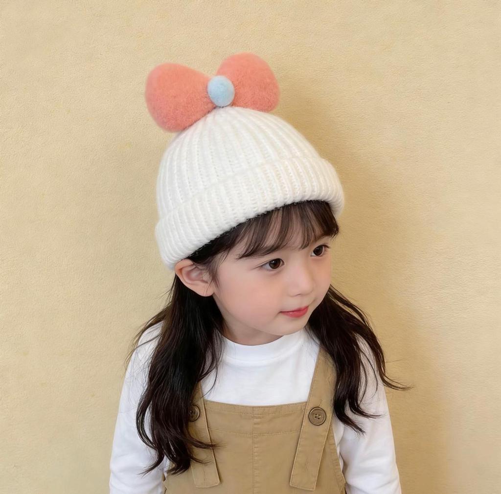 Children's Wool Hat with Bowknot - Warm Knit Cartoon Pullover for Baby and Toddler 