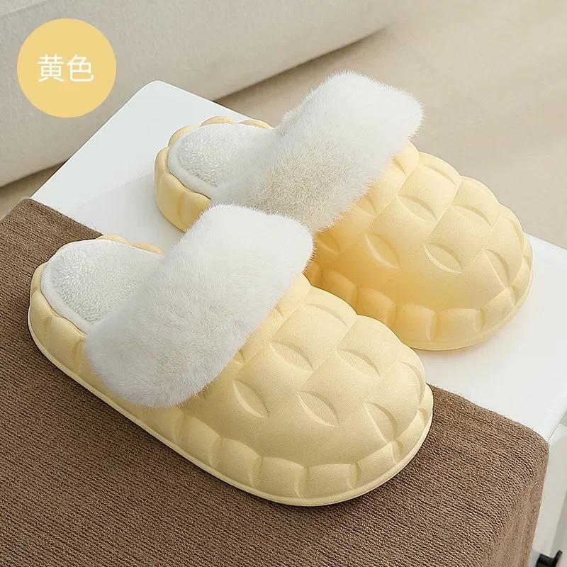 fashion Winter Women Thick Platform Waterproof Slipers Female Simple Non-Slip Flat Slippers Warm Plush Indoor Fur Cotton Shoes 2024