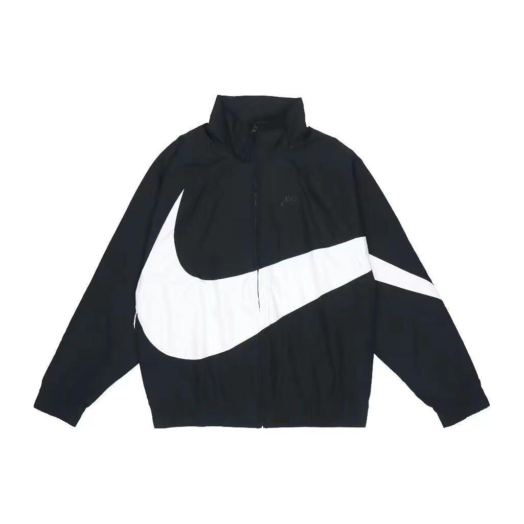 Nike Big Swoosh Woven Windbreaker Full-Zip Stand Collar Casual Sports Jacket Men Black White DV1363-010 S