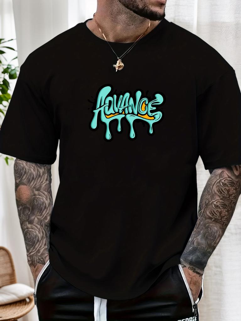 2025 Summer Essential Mens Streetwear Casual Tshirt Vibrant Artistic Graffiti Advance Drip Print 100 Cotton Short Sleeve Top
