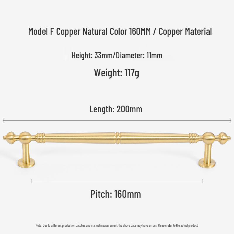 French Light Luxury Gold Brass Drawer Pull Handle