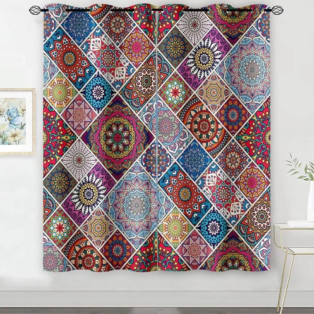 Boho Style Bloom Window Transparent Curtain (2 Pieces) Translucent Drape Glare Filter Window Decor for Bed Chamber Household Windows