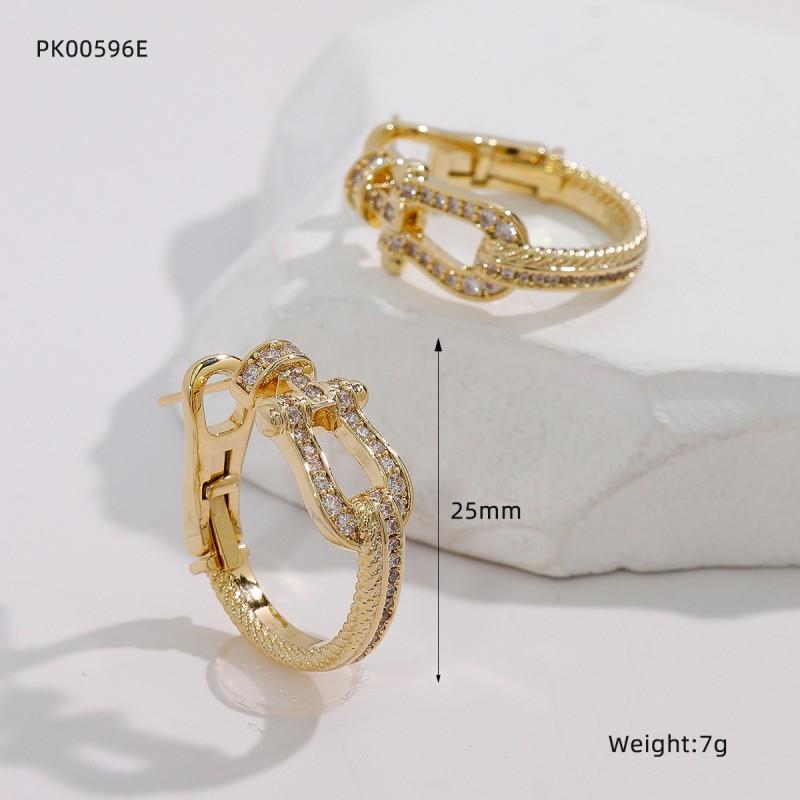 Geometric U-Shaped Stud Earrings With Rhinestone Accents Women Gold Tone Daily Wear Fashion Jewelry
