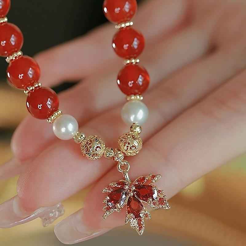 Chinese Style Beaded Bracelet For Women Girls Light Luxury Maple Leaves Pendant Bracelet Jewelry Accessories Gift