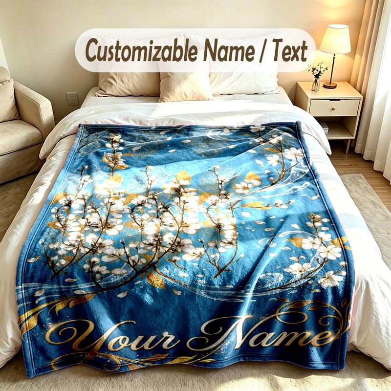 Floral Garden Theme Soft Blanket Personalized Custom Name Text Print Warm Blanket Home Sofa Bedroom Decor