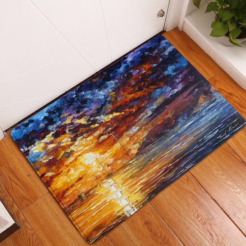 Oil Painting Floor Mat Bedroom Living Room Bathroom Rug Decoration Pastoral Print Door Mat Corridor Carpet