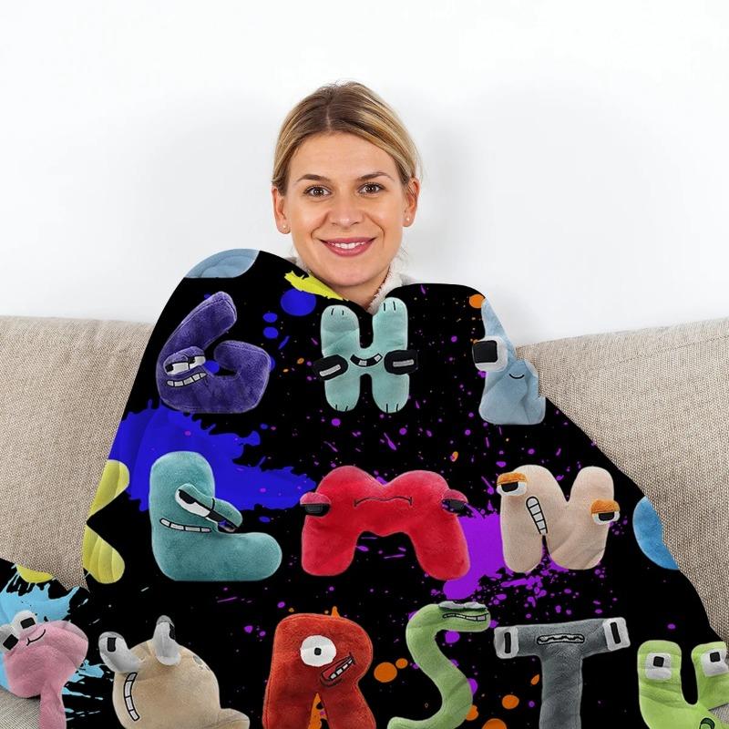Funny Alphabet Blanket Colourful Alphabet Printed Soft Flannel Office nap Blankets Warm Cozy Blanket Lore for Teens Adults Decor