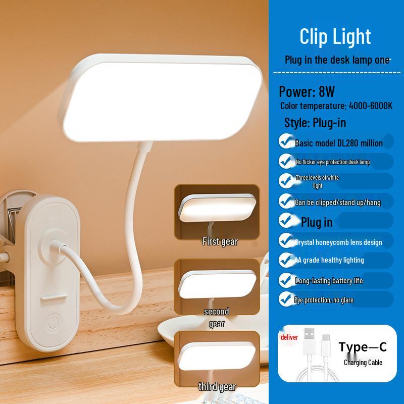 Clip-On LED Desk Lamp: Eye-Protection for Students, Dorms & Bedrooms, Ideal for Reading & Nighttime Use