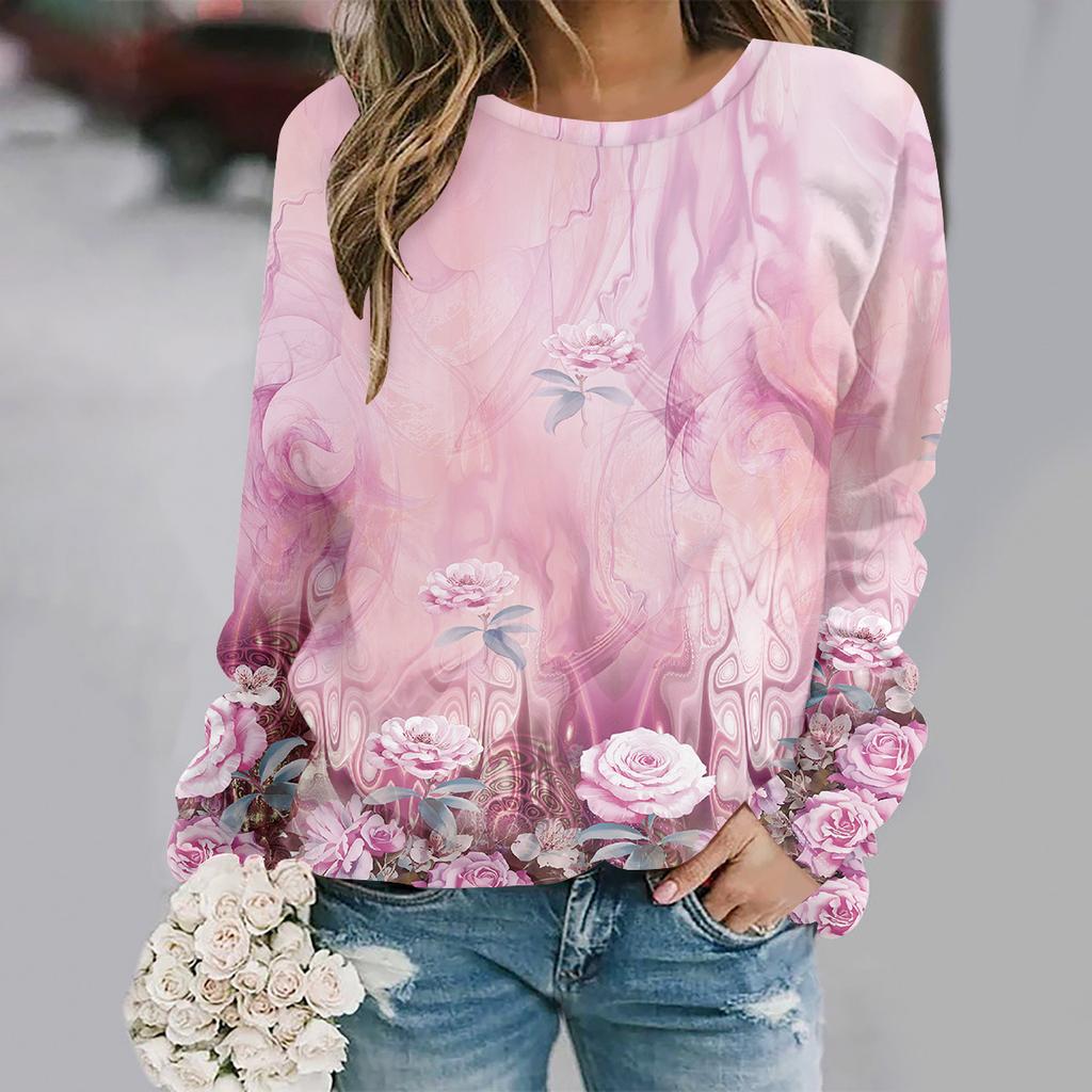 2025 Otoño e invierno nueva moda cuello redondo manga larga estampado elegante casual sudadera holgada