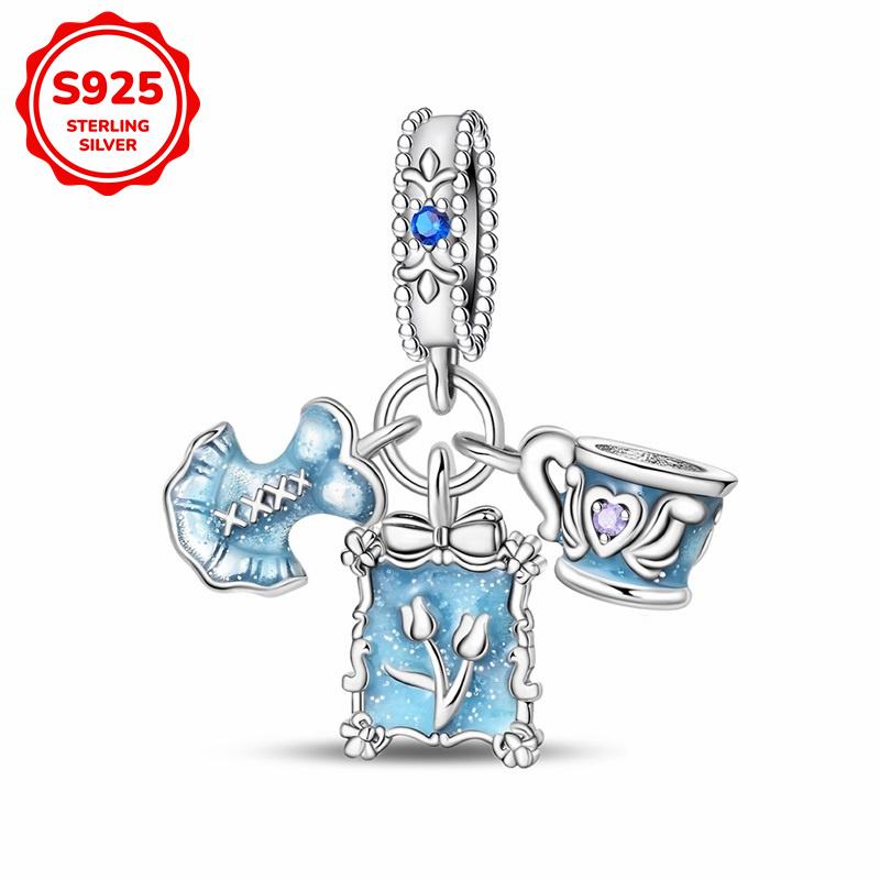 S925 Silver Princess Skirt Pumpkin Carriage Rose pendant bead Fit Bracelet DIY Jewelry Making For Women Gift
