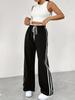 New EU & US Style Black Elastic Waist Straight-Leg Sports Pants - Women's Autumn/Winter Casual Trousers