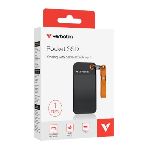 Verbatim 32193 Pocket SSD Drive 1TB, USB-C 3.2 Gen 2, M.2, up to 1000MB/s, Black/Orange