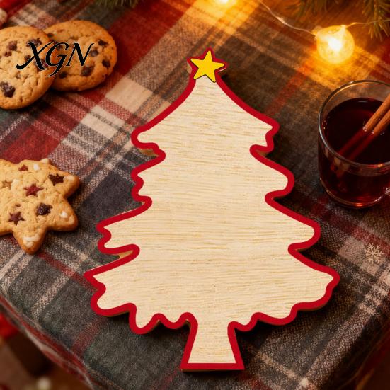 Festive Home Decor Accents Colorful Christmas Tree Tabletop Decor, Wooden Plaid Patterned Xmas Signs with Small Party Favors Merry Greetings,