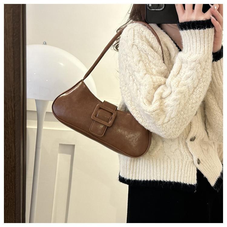 Stylish Minimalist Ins Small Batch Bag Pu Material Street Fashion Shoulder Bag 2023 Winter New Bag
