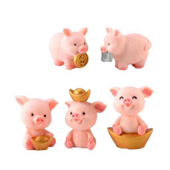Søt Resin Penger Lucky Pig Figur Statue DIY Miniatyr hagebord ornament
