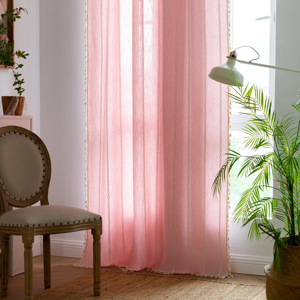 American Curtains Finished Thick Black Bohemian Semi-Blackout Room Living Room Decoration Balcony Floating Curtains