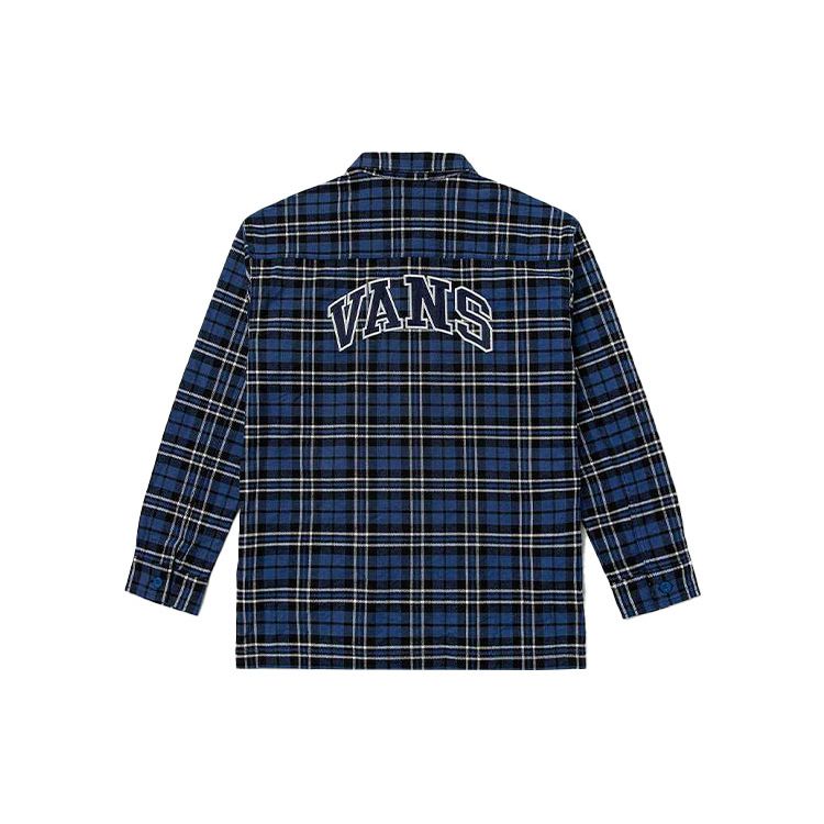 Vans Color-Block Plaid Logo Print Long Sleeve Shirt Women Tops Blue VN0A7TNT2T9