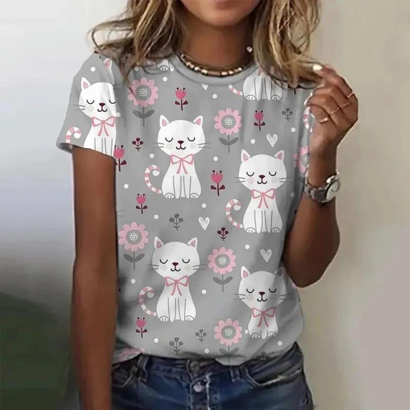 

Full of childlike fun, cute cat baby cartoon drawing, 3D printed summer women s T-shirt Y2K street fashion casual style T-shirt 5XL