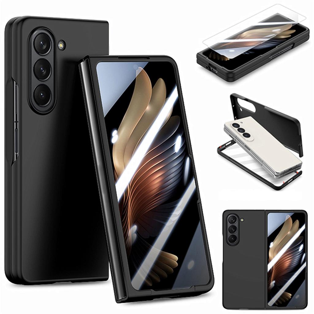 For Samsung Galaxy Z Fold6 5G Case Rubberized PC Phone Cover with Tempered Glass Film
