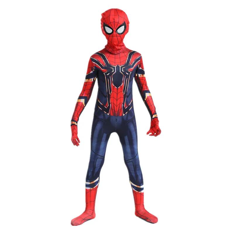 Kids Superhero Super Stretch Jumpsuit Halloween Cosplay Spider Pattern Performance Jumpsuit Movie Character Mask Set