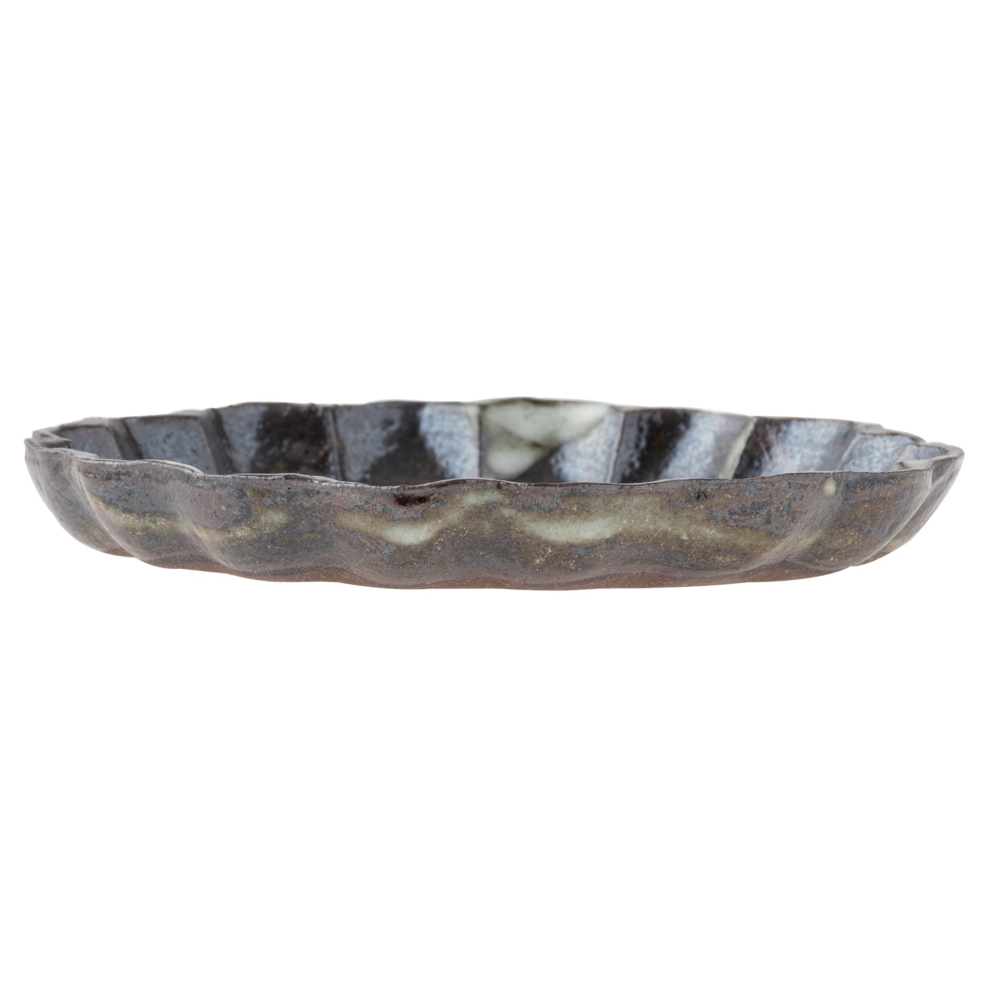 

Marui Seito Shigaraki Ware Hechimon Plate, Approx. 15cm Diameter, Black Rust Ring Flower Pattern, Black, MR-3-4249
