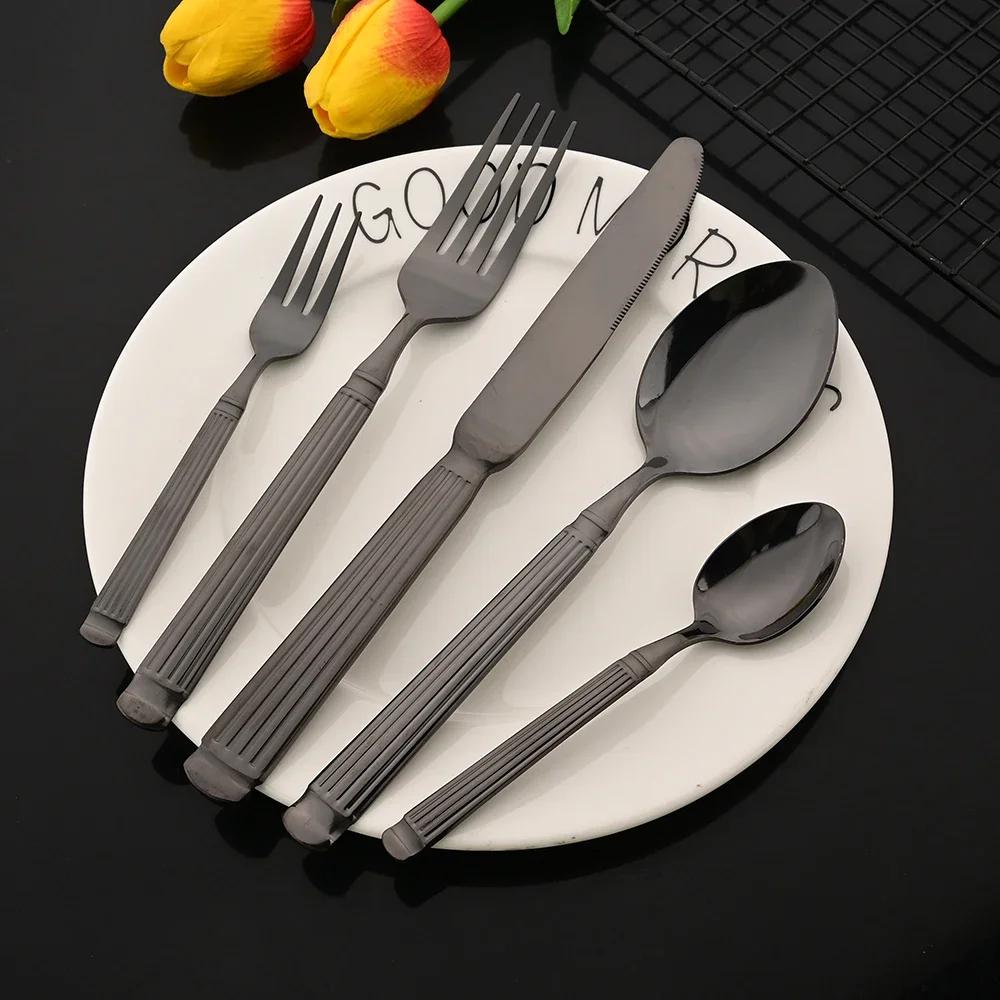 5 ks Sada příborů se zlatým zrcadlem Sada příborů Wetern Nůž Vidlička Lžíce Sada kuchyňského nádobí Sada nádobí z nerezové oceli