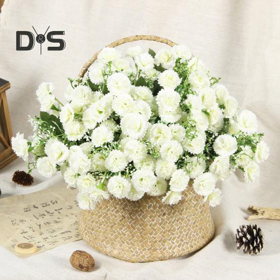 Artificial Carnation 20 Heads Realistic Fake Silk Flower Wedding Party Home Office Table Centerpiece Faux Floral Plants Branch Decoration