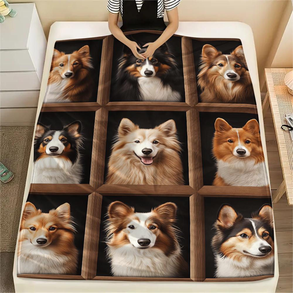 1Pc 3D Dog Puzzle Print Flannel Blanket, High quality Comfortable for All Seasons, Home Decor, Warmth and Comfort, Perfect for Gifts