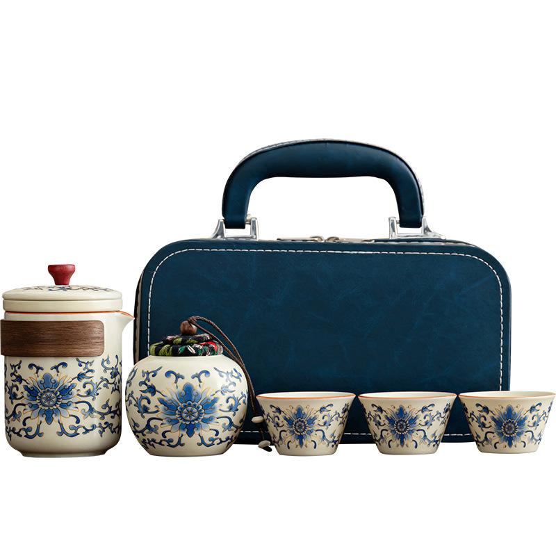 Guochao Travel Tea Set Ru Kiln Opening Wrapped Lotus Guyun Teapot Outdoor Car Express Cup Annual Meeting Gifts