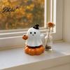 Spooky Tabletop Accents Halloween Figurine, Small Resin Rotating Ghost Skull Pumpkin Gravestone Office Desk Decor Statue, Collectible Ornament