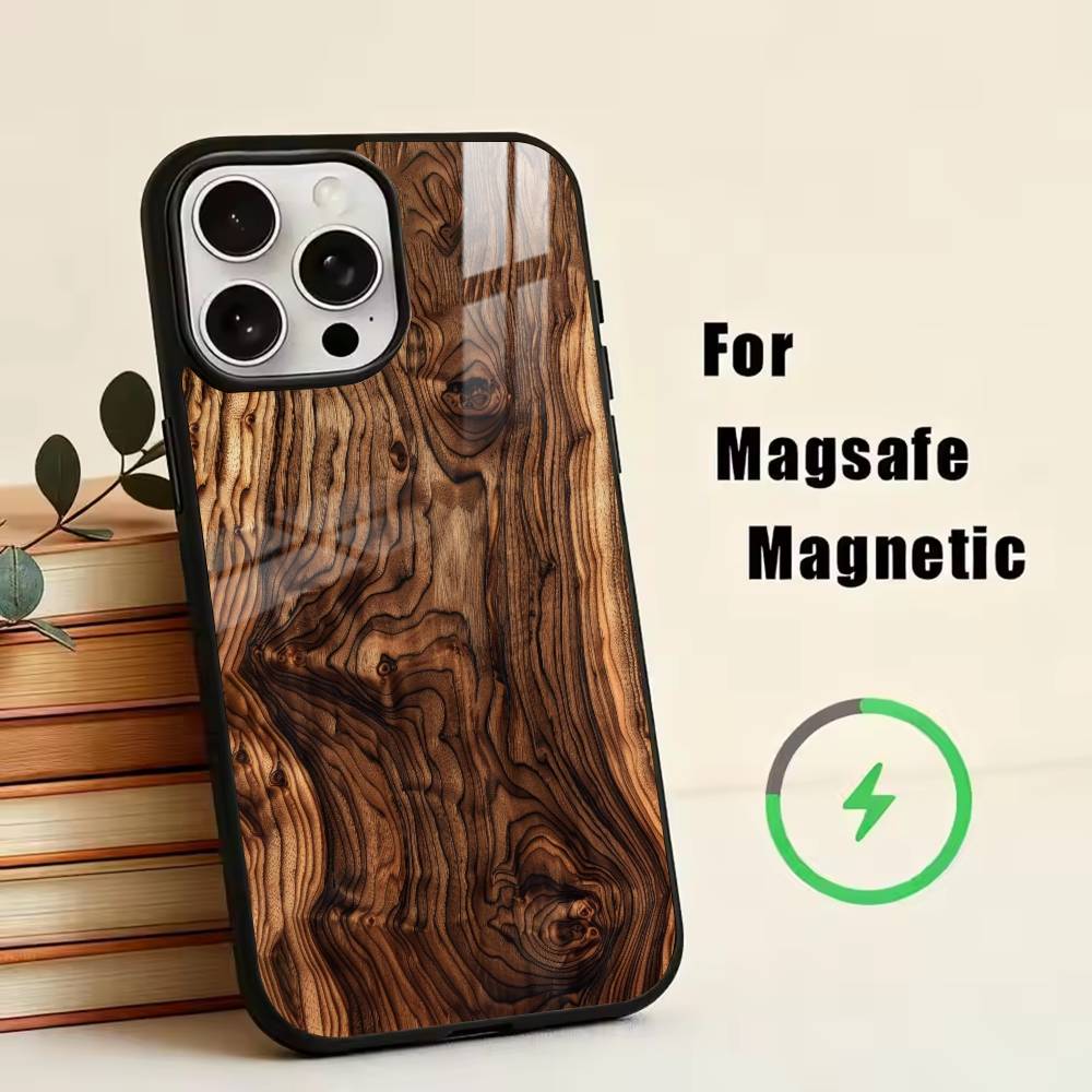 

N-Natural Wood Phone Case For iPhone17,16,15,14,13,12,11 Plus,Pro Magnetic with Magsafe Wireless Charging iPhone16PROMAX
