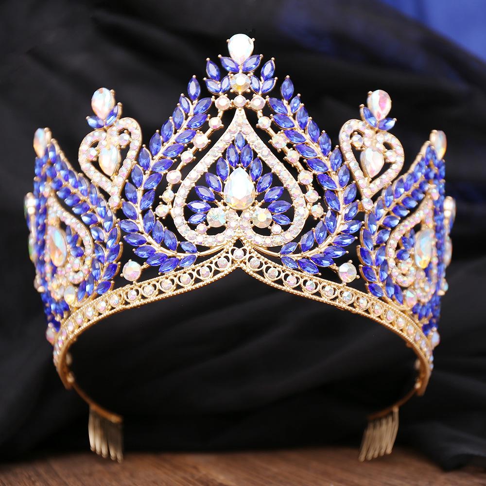 

2026 European and American Brides Big Crown Wedding Dress Accessories, Performance Crown Crystal Hair Accessories 17*11CM