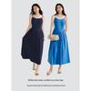 INMAN Klein Blue Pleated V-Neck Midi Dress