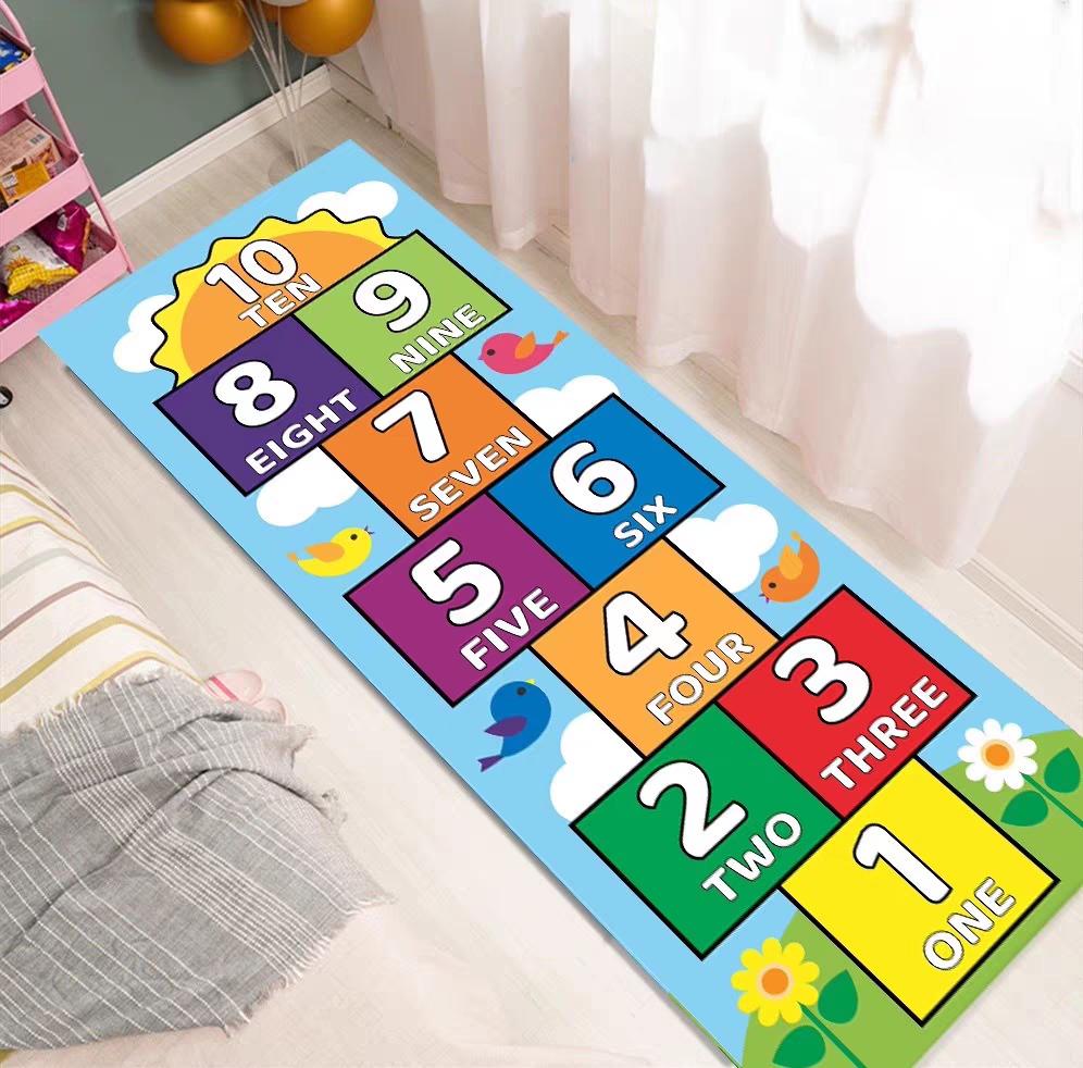 Children's Room Kindergarten Cartoon Game Jumping House Grid Carpet Bedroom Bedside Carpet Girls' Puzzle Anti Slip Floor Mat