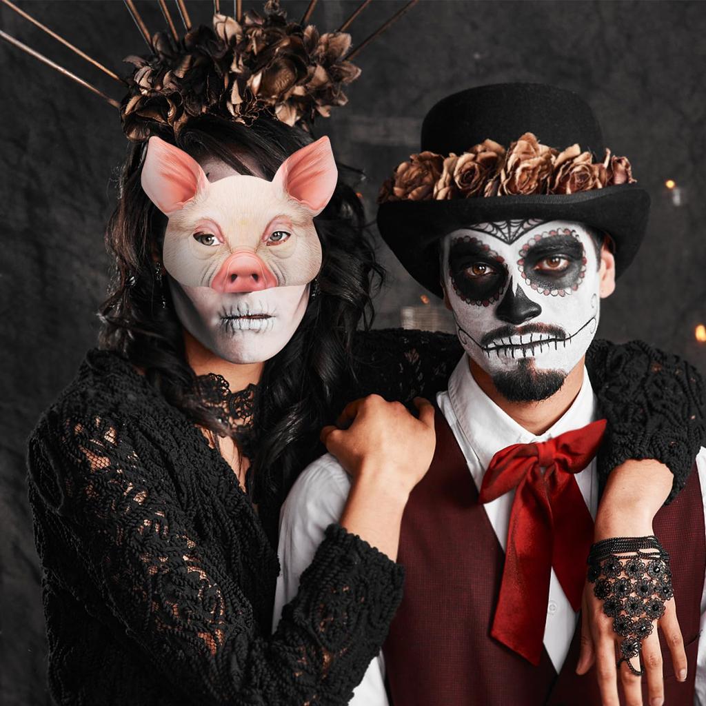 POPETPOP Animal Half Mask, Pig Half Mask, Halloween EVA Half Face Animal Masquerade Mask, Cosplay, Haunted House, Costume Parties, Festivals, Pink