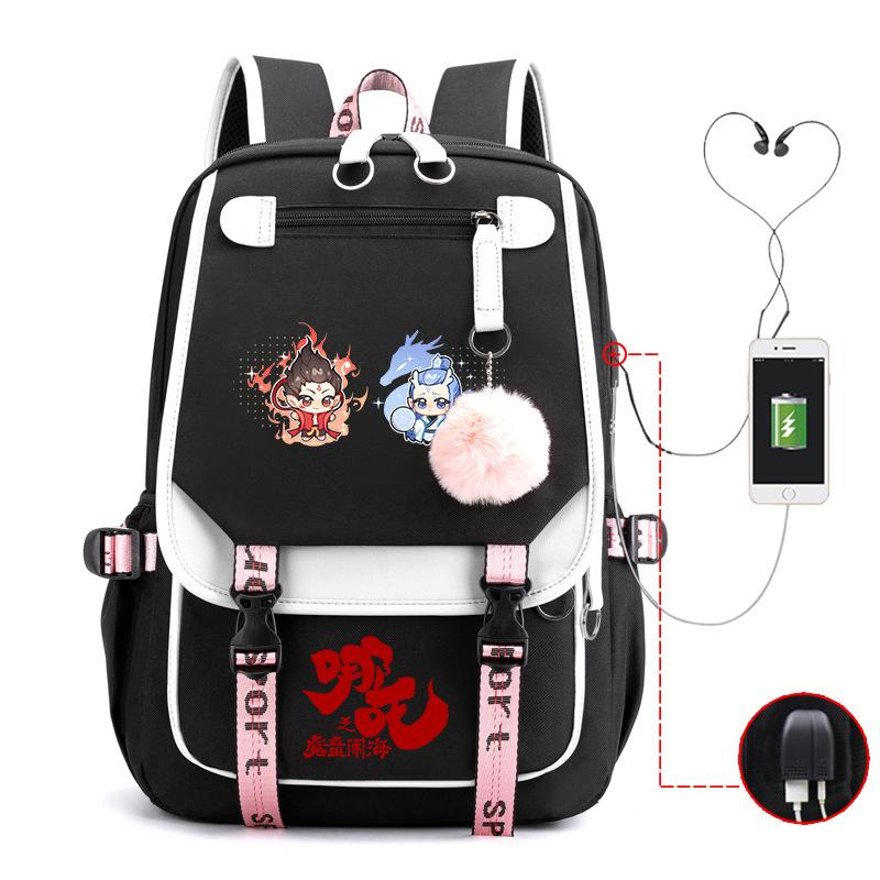 Cartoon Movie Nezha Printing Leisure Burden Reduction Travel Bag Backpack Multi-Function Large Capacity Usb Student Schoolbag