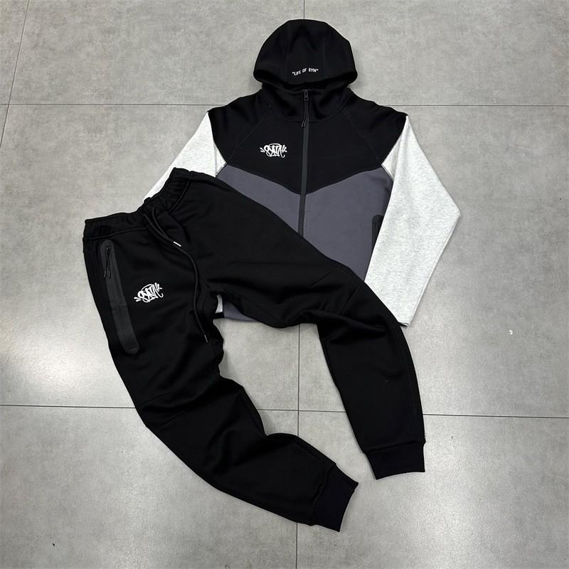 Conjunto de Moletom com Capuz e Calça Jogger Masculino Slim Fit com Painel de Cor Contrastante e Design de Letra Bordada Outono Casual Hip