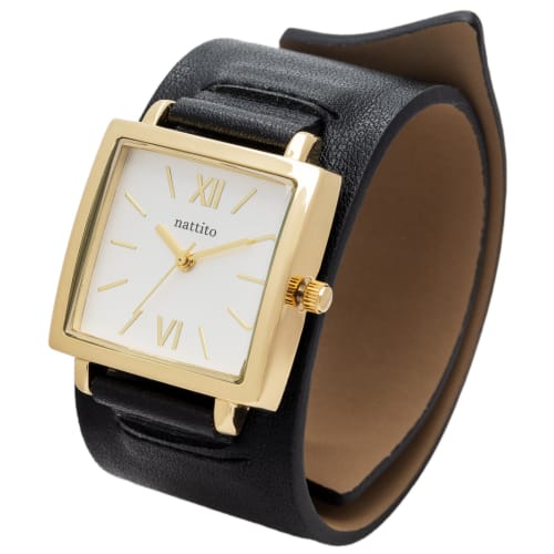 Fieldwork Women's Analog Watch with Leather Strap and Bangle, Krunto Black, ST294-4