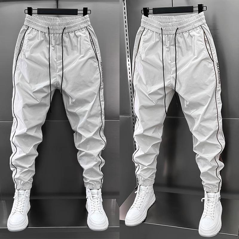 Summer Quick-Dry Breathable Harem Pants with Side Stripes and Cuffs